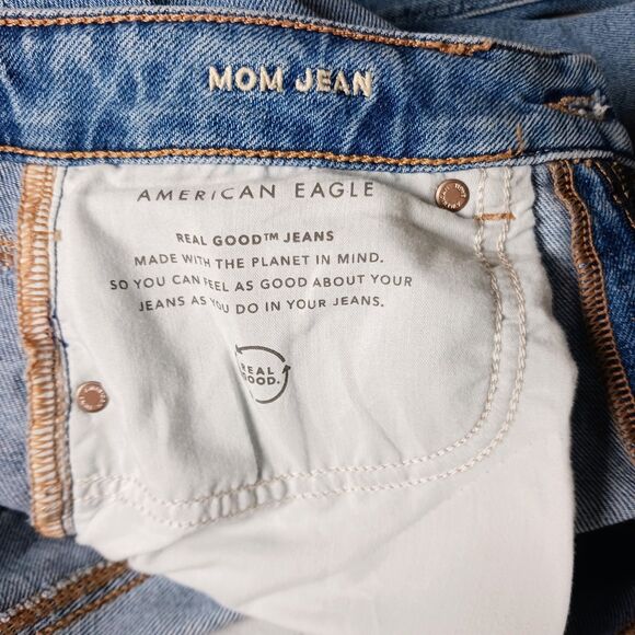 American Eagle Mom Jeans Women's Size 4 Distressed High-Rise Stretch Light Wash - Picture 4 of 16